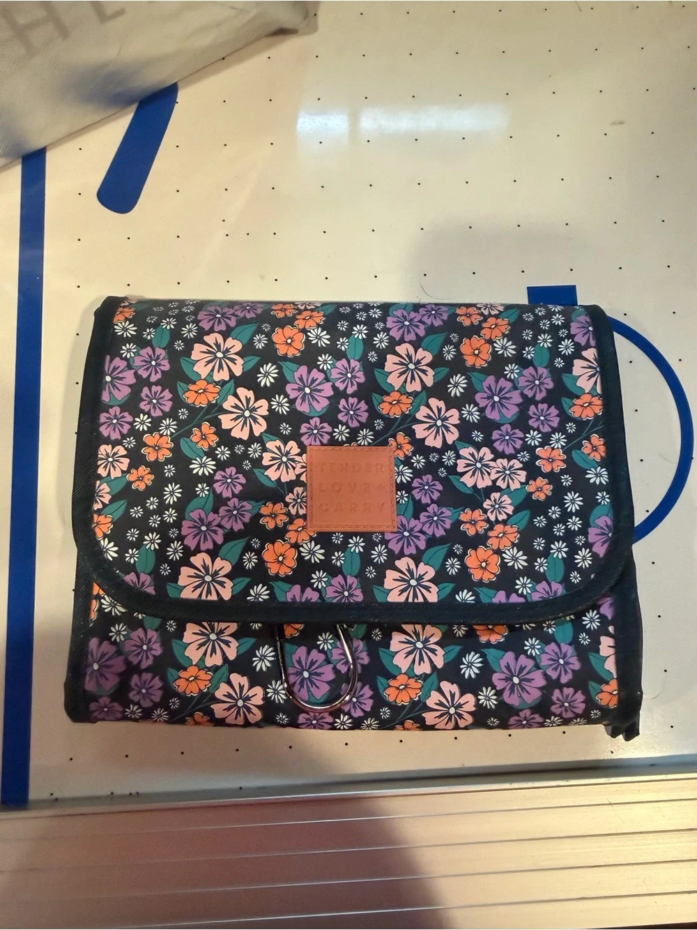 Floral Fold-Over Cosmetic Clutch - Purple & Orange